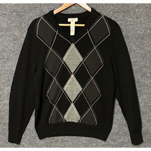 Dockers‎ Mens V Neck Argyle Sweater Black Grey White Size M Medium